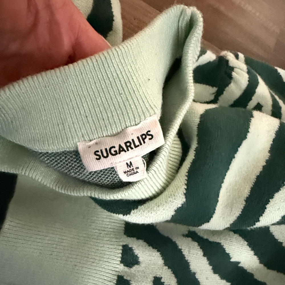 Sugarlips Mint and Dark Green Zebra Sweater - Picture 5 of 6
